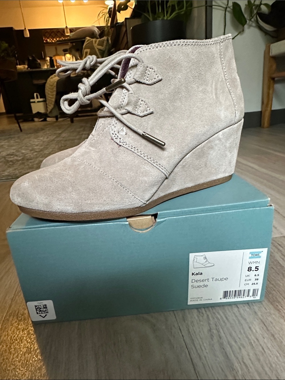Tom’s Kala Desert Taupe suede wedges
